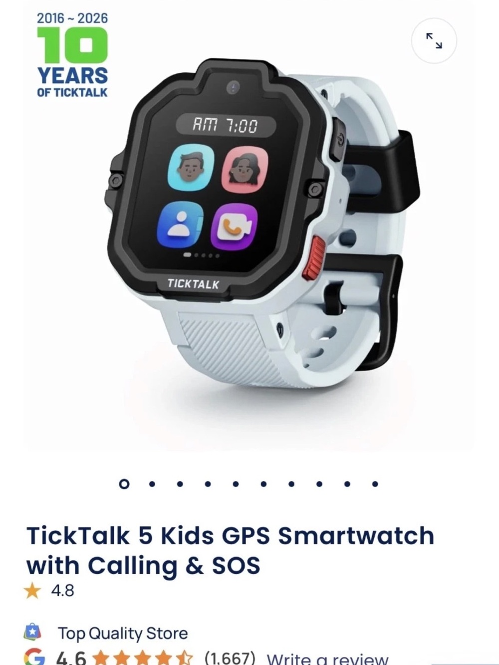 TickTalk 5 Kids Smartwatch in White with GPS Calling & SOS